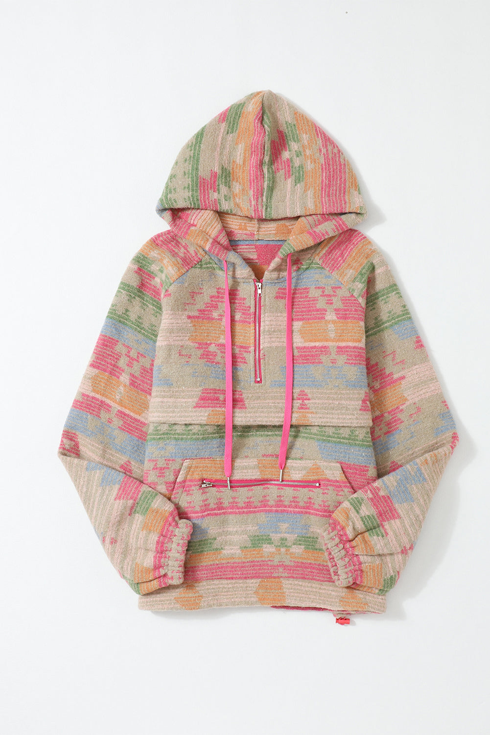 Multicolor Geometric Print Kangaroo Pocket Hoodie