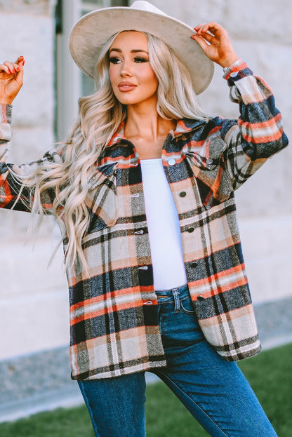 Wholesale Brown Plaid Button Up Long Sleeve Flannel Shacket