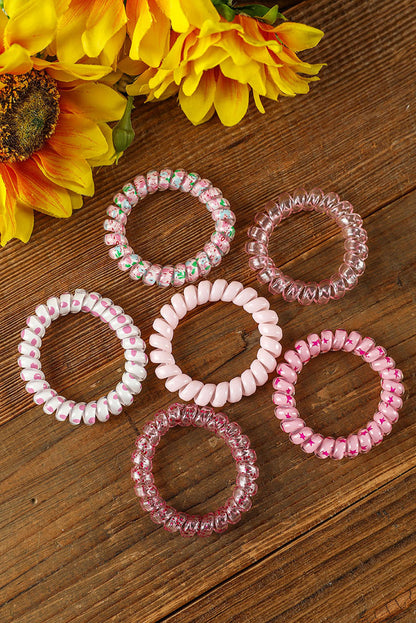 Pink 6Pcs Cute Gradient Starry Dotty Phone Cord Scrunchie Set