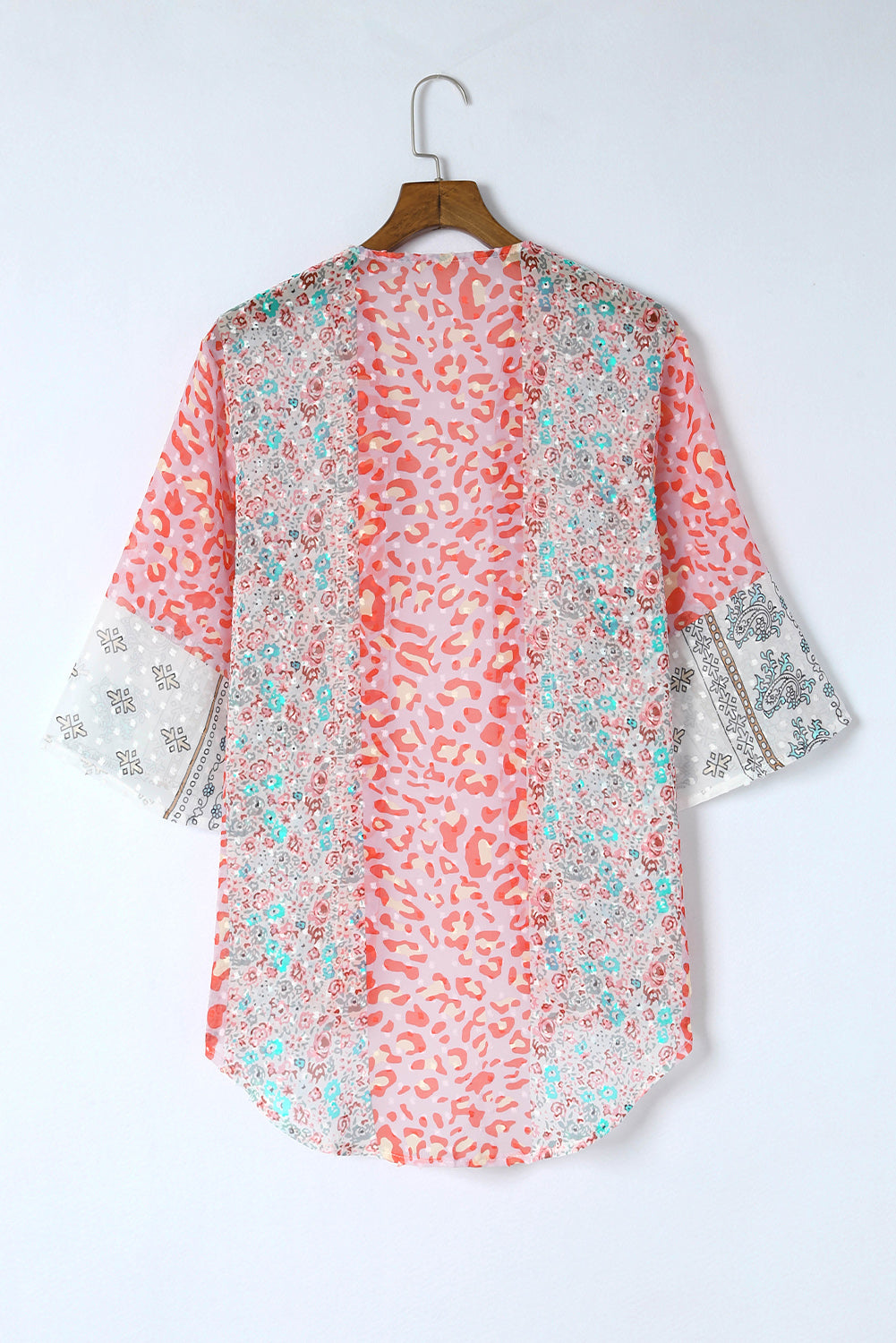 Multicolor Floral Print Boho Bell Sleeve Open Front Cover Up