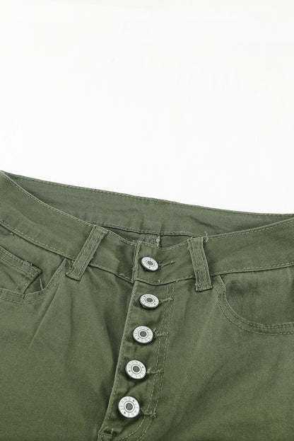 Green Frayed Raw Hem High Waist Denim Jeans