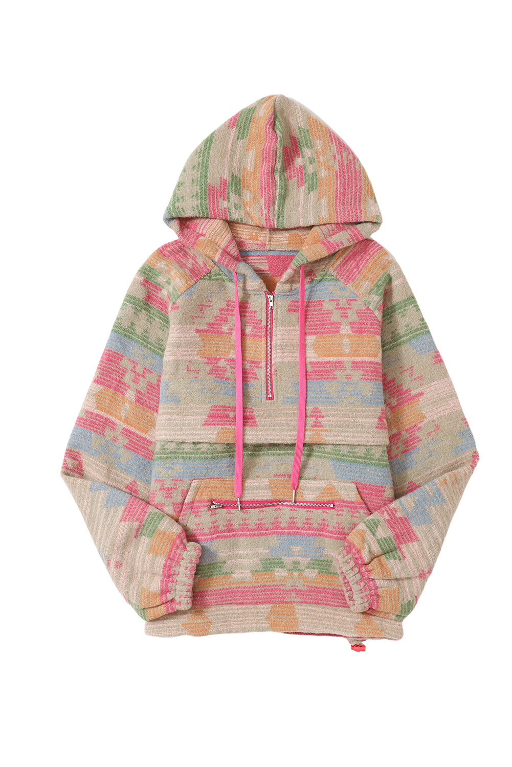 Multicolor Geometric Print Kangaroo Pocket Hoodie