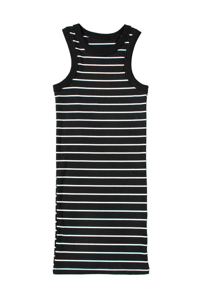 Black Stripe Ribbed Knit Tank Mini Dress