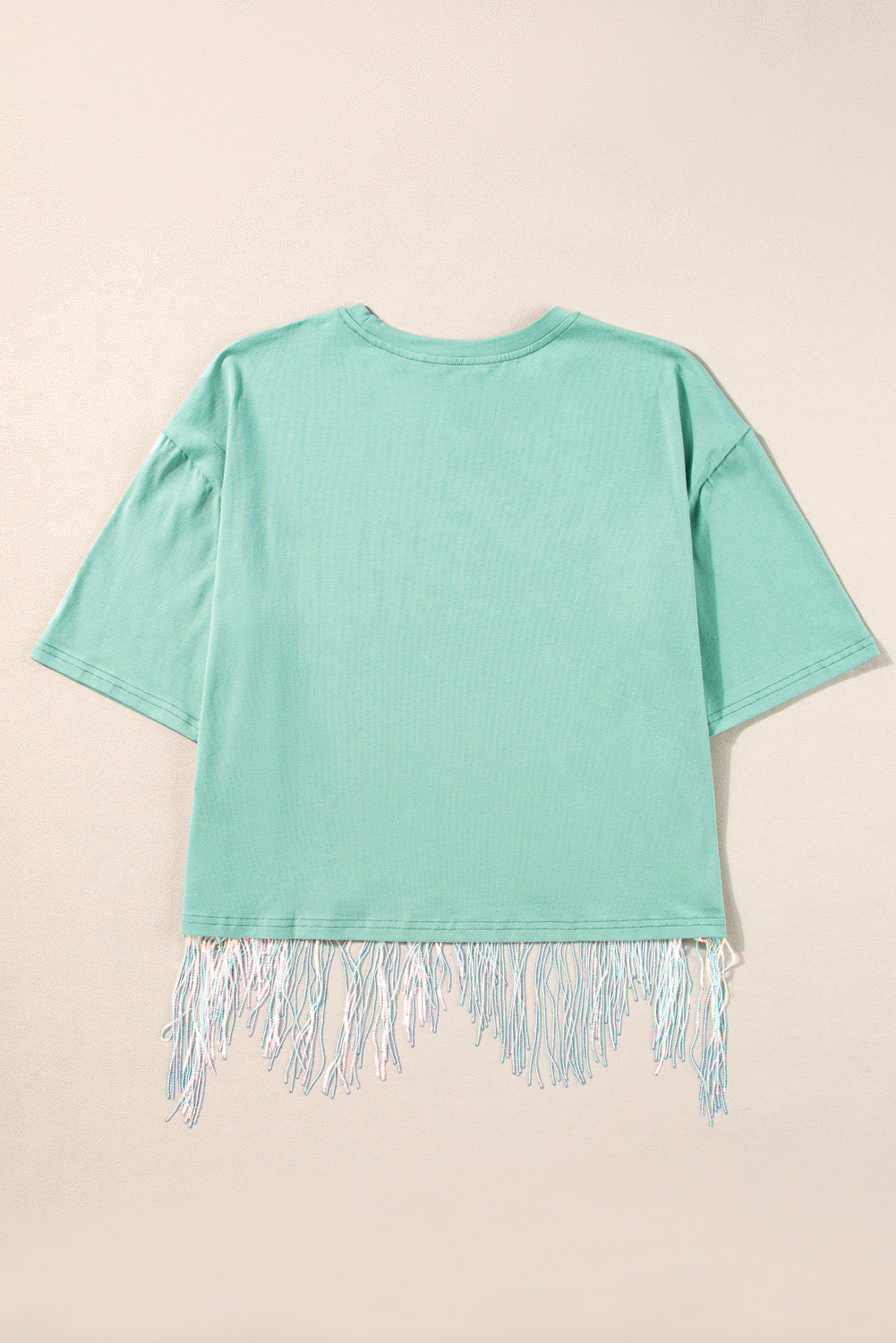 Pink Casual Fringe Sequin Hem Cropped T Shirt