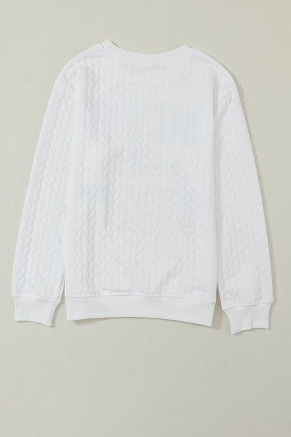 White Lucky Letter Patch Quilted Sweatshirt