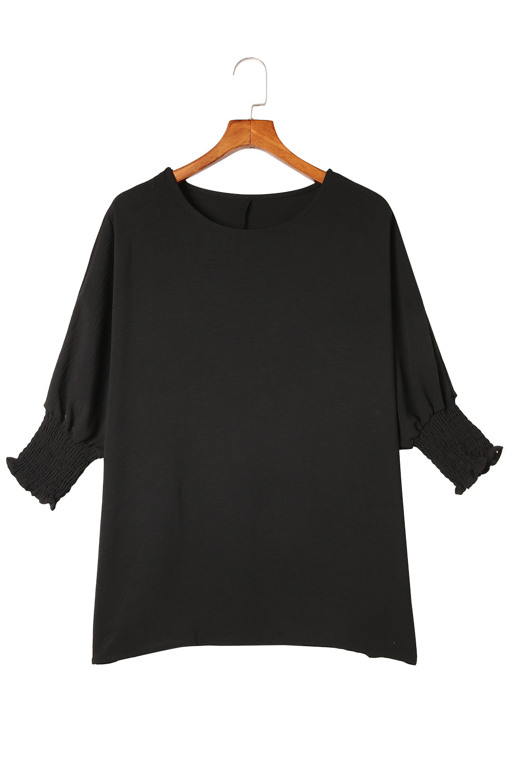 Black Plain Batwing Sleeve Business Casual Blouse for Women