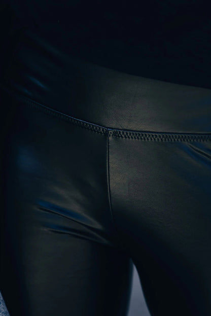 Black Faux Leather Casual High Waisted Leggings