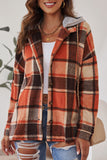 Orange Plaid Button Front Hooded Shacket