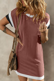 Moonlight Jade Ribbed Colorblock Patched Pocket T Shirt Dress