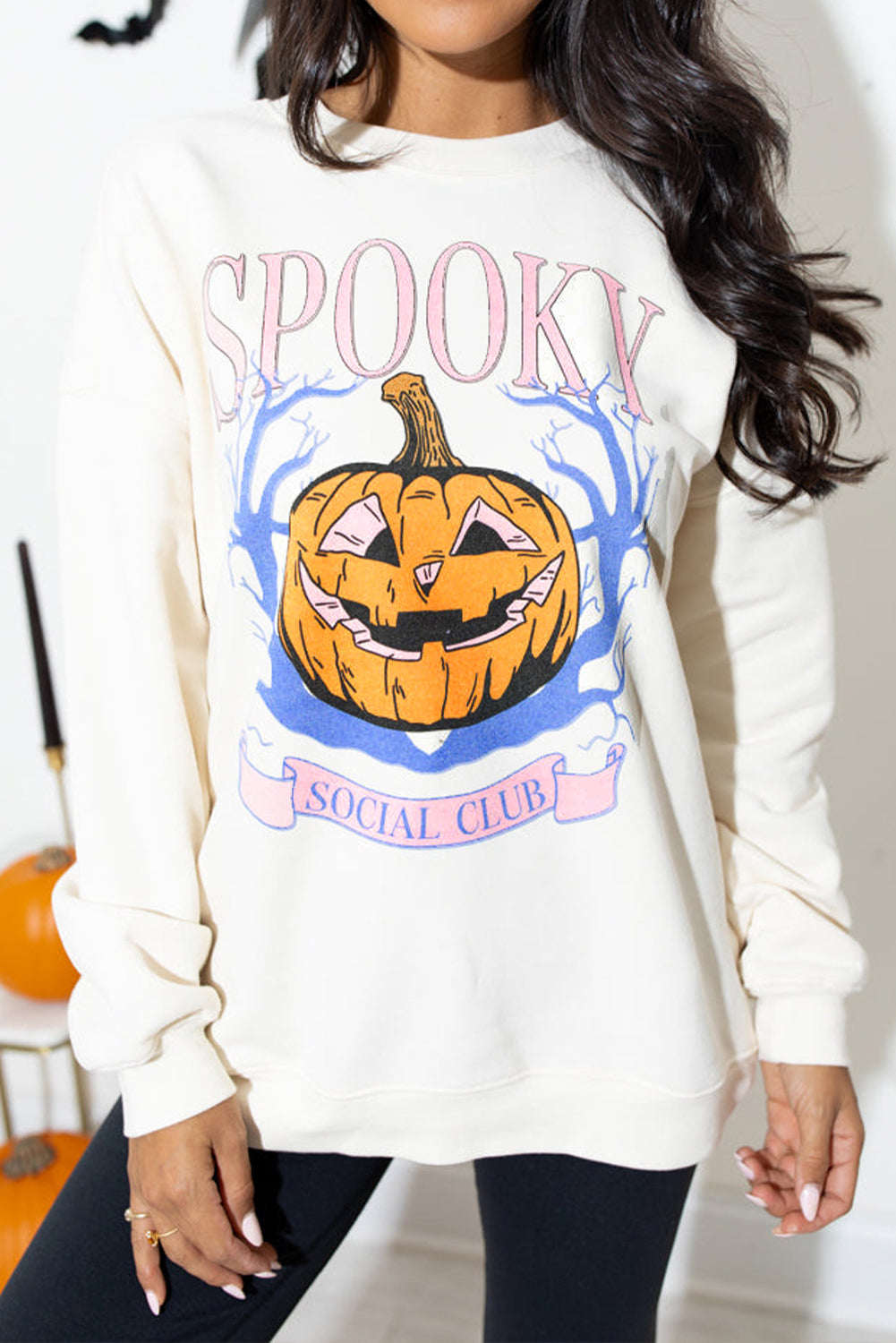 Beige SPOOKY SOCIAL CLUB Halloween Pumpkin Graphic Sweatshirt