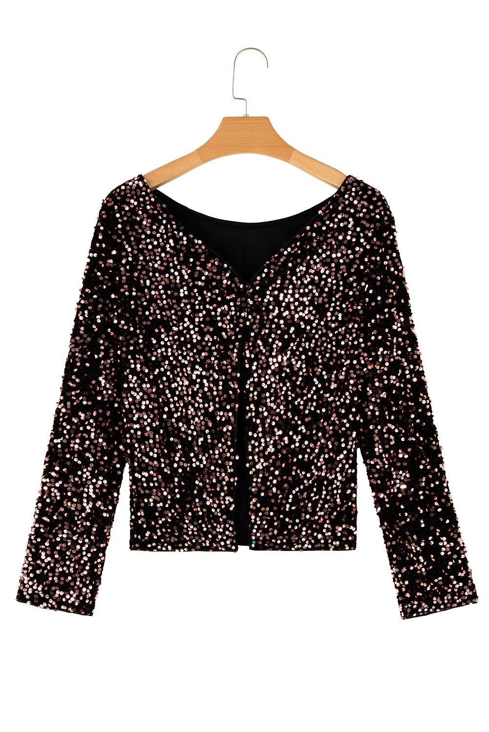 Black Sequin Cutout Back Long Sleeve Top