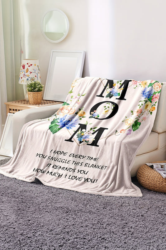 White MOM Floral Print Flannel Blanket 130*150cm