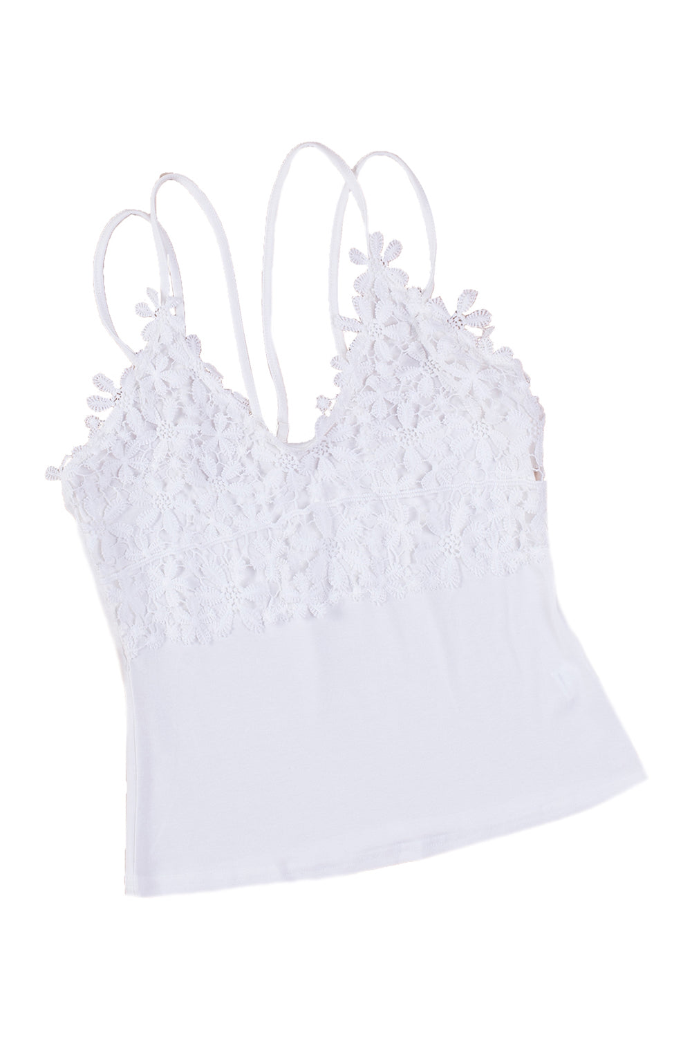 White Flower Lace Crochet Two Spaghetti Strap Camisole Top