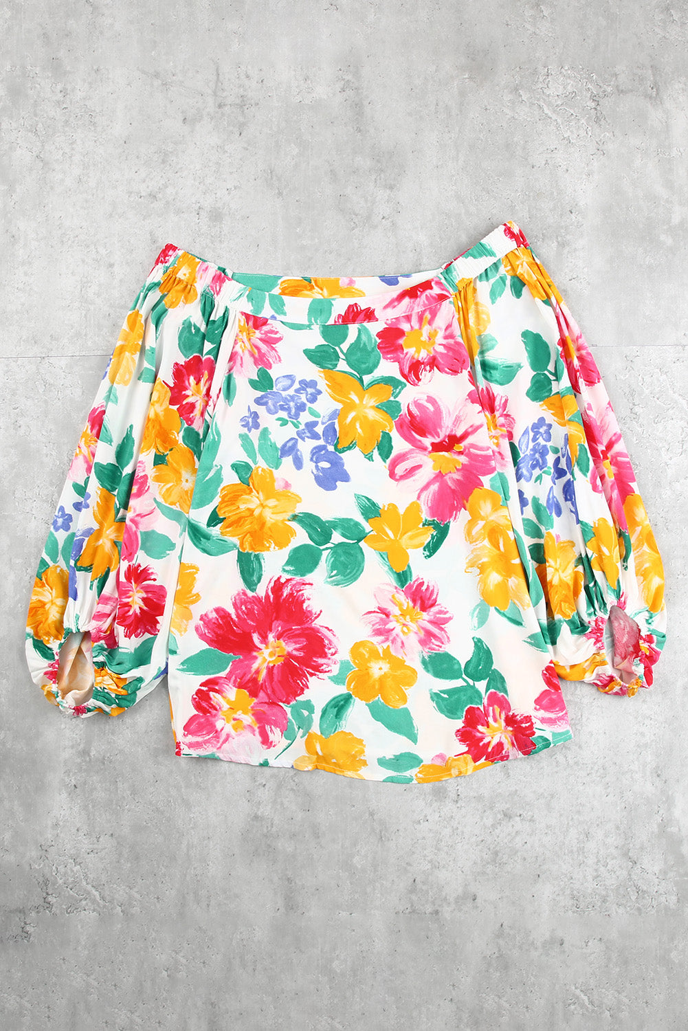 Watercolor Bohemian Flower Print Off Shoulder Blouse