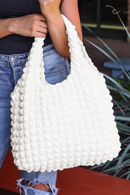 Wholesale White Textured Pleated Bubble Shoulder Bag