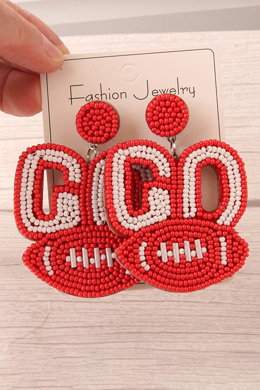 Fiery red beaded baseball shape dropping earrings, sporty jewelry, fashion accessory, IOPCCLOTHING