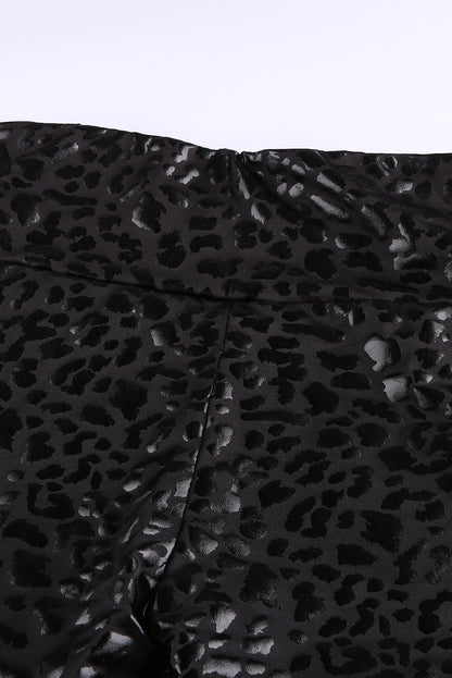 Black Shiny Leopard Casual Textured Leggings