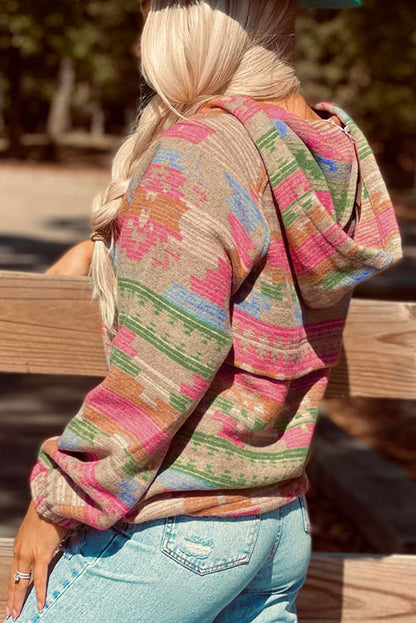 Multicolor Geometric Print Kangaroo Pocket Hoodie