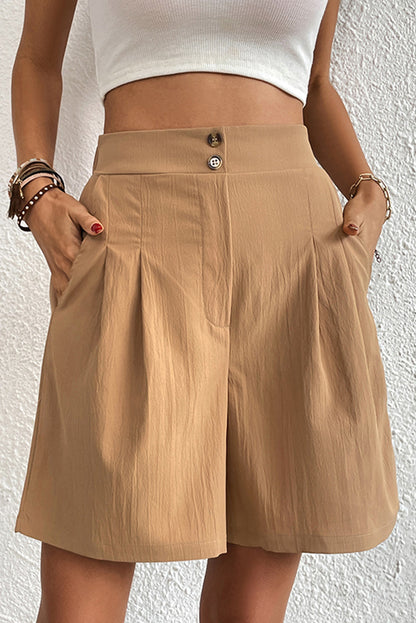 Light French Beige Solid Color High Waisted Shorts