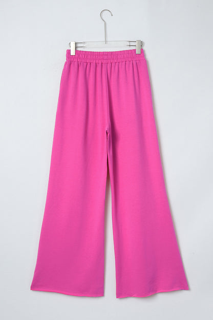 Rose Elastic High Waisted Wide Leg Sweatpants with Pockets