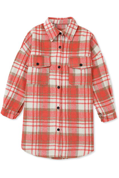 Yellow Plaid Print Flap Pocket Long Sleeve Shacket