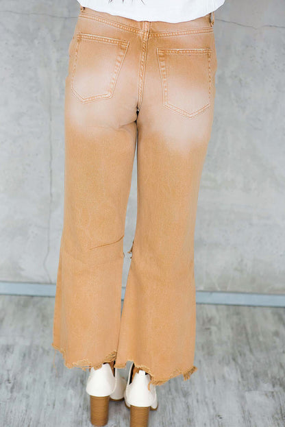 Brown Distressed Hollow-out High Waist Flare Jeans