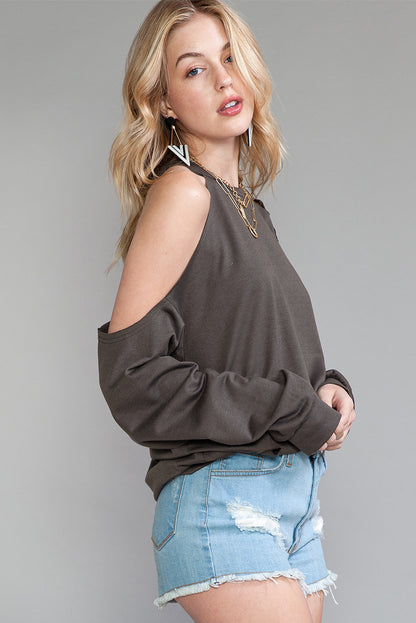 Grey Ripped Cold Shoulder Drop Sleeve Top