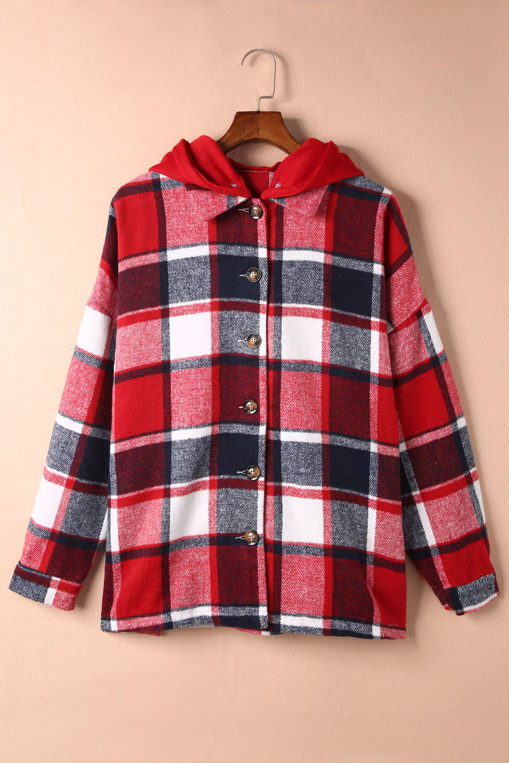 Orange Plaid Button Front Hooded Shacket