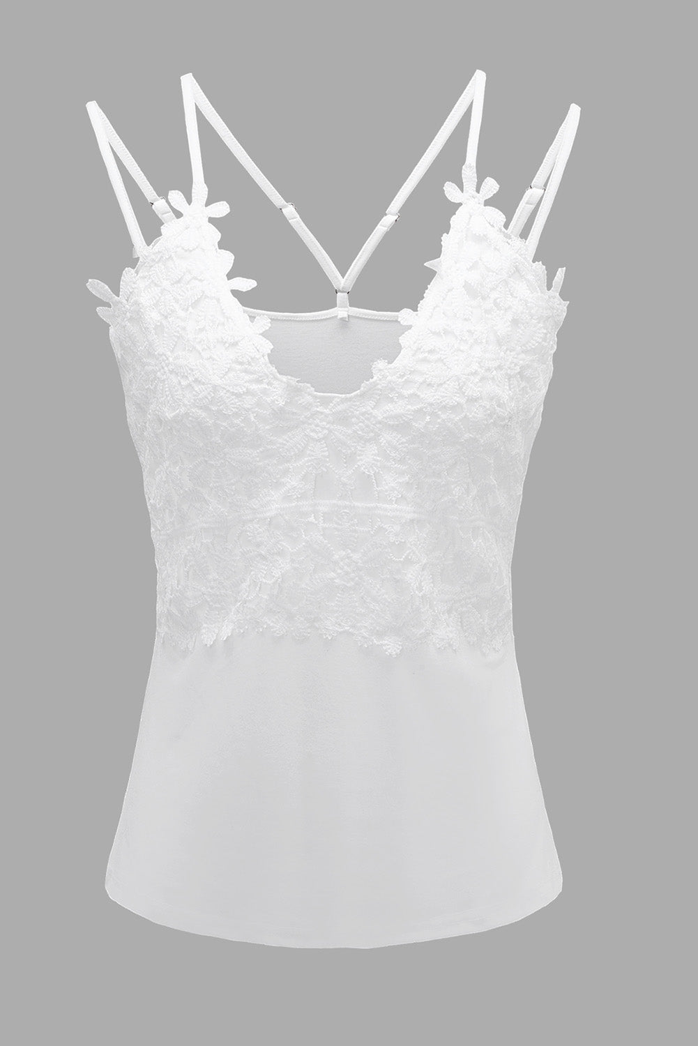 White Flower Lace Crochet Two Spaghetti Strap Camisole Top