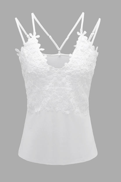 White Flower Lace Crochet Two Spaghetti Strap Camisole Top