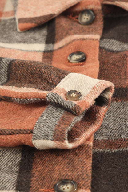 Wholesale Brown Plaid Button Up Long Sleeve Flannel Shacket