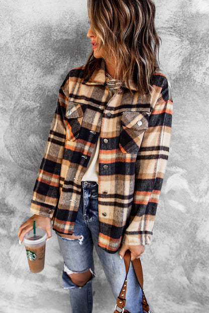 Wholesale Brown Plaid Button Up Long Sleeve Flannel Shacket