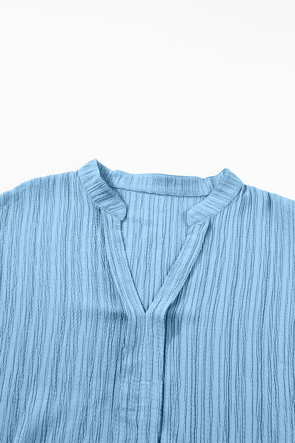 Dusk Blue V Neck Crinkle Dolman Blouse