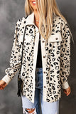 Wholesale Apricot Leopard Collared Neckline Flap Pockets Corduroy Shacket