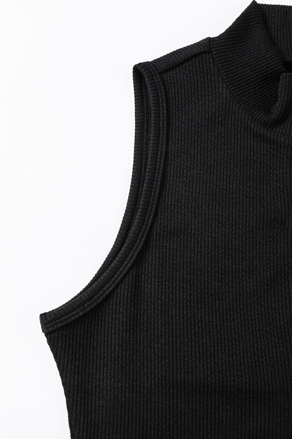 Black Zip Up Mock Neck Ribbed Sleeveless Bodysuit