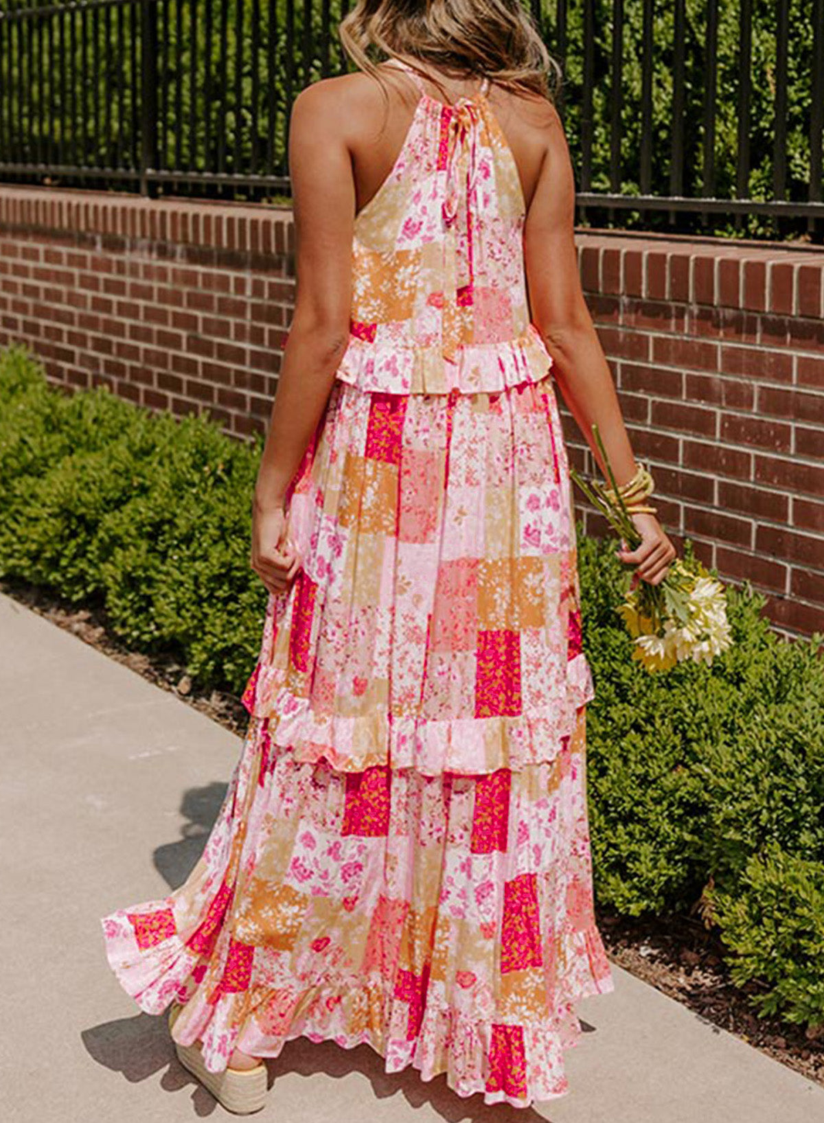 Multicolor Floral Print Sleeveless Tiered Ruffle Trim Sundress