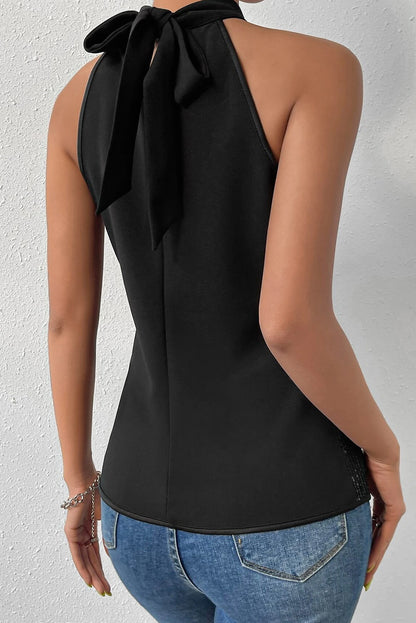 Black Keyhole Tie Back Sequin Tank Top