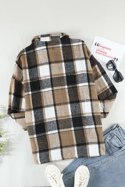 Wholesale Brown Plaid Button Up Long Sleeve Flannel Shacket