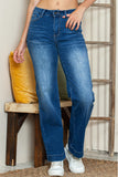 Dark Blue Casual Pocket High Rise Wide Leg Jeans