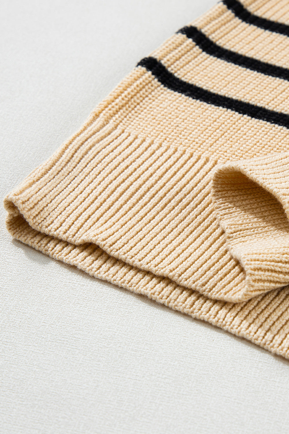 Parchment Striped Knit Mock Neck Short Sleeve Sweater