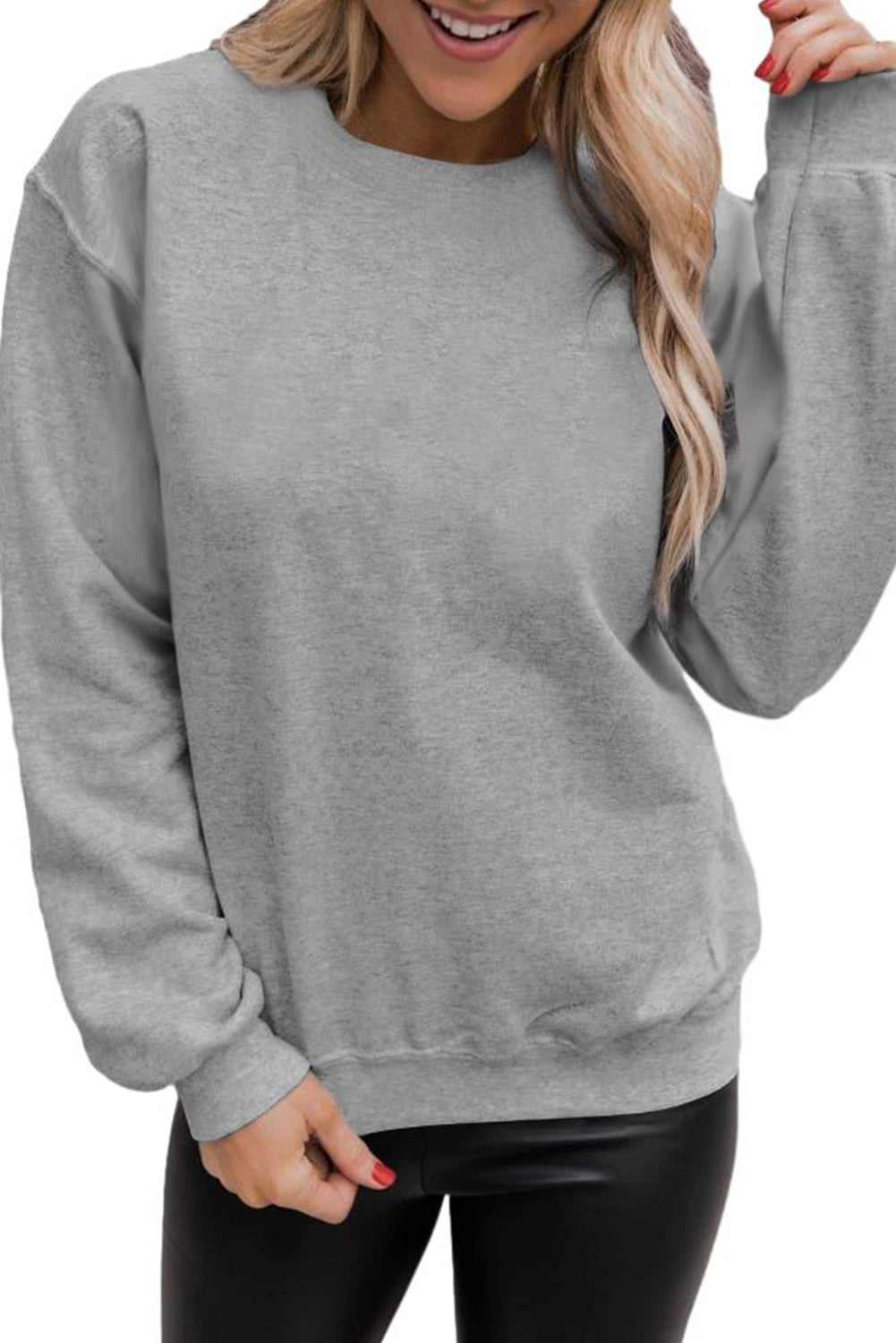 Gray Solid Color Classic Crewneck Pullover Sweatshirt