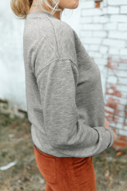 Gray Solid Color Classic Crewneck Pullover Sweatshirt