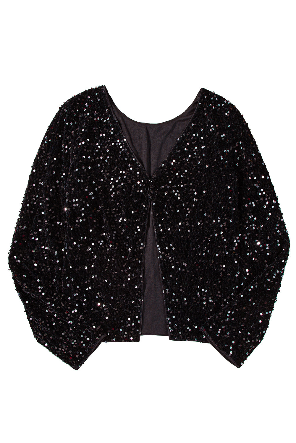 Black Sequin Cutout Back Long Sleeve Top