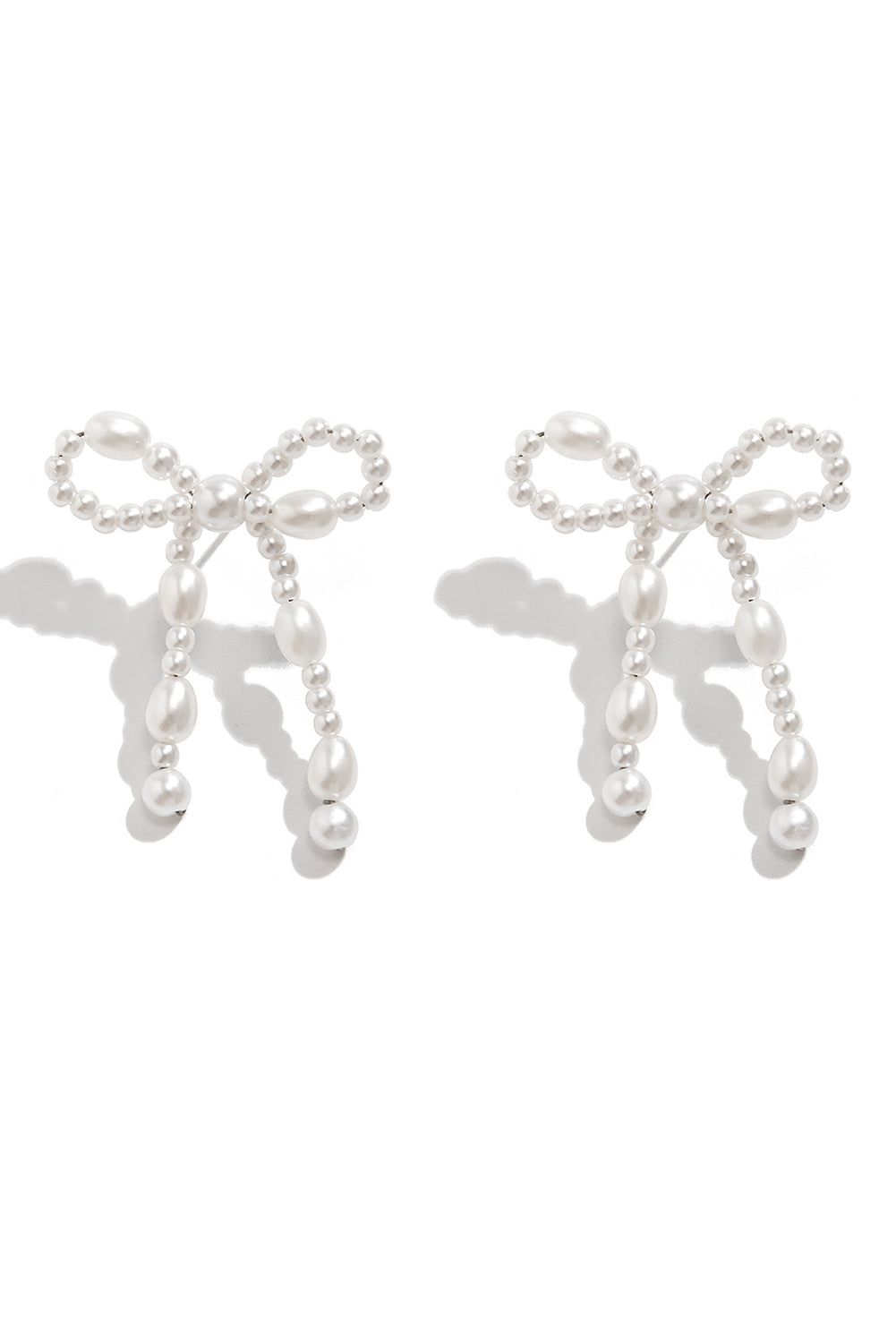 White Pearl Beaded Bowknot Shaped Drop Earrings