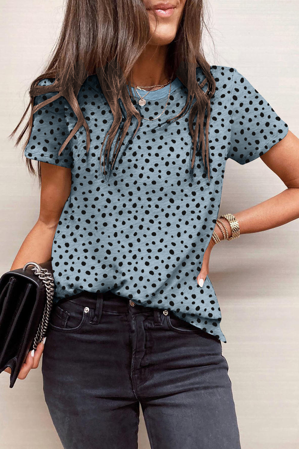 Grey Cheetah Print Casual Crew Neck T Shirt