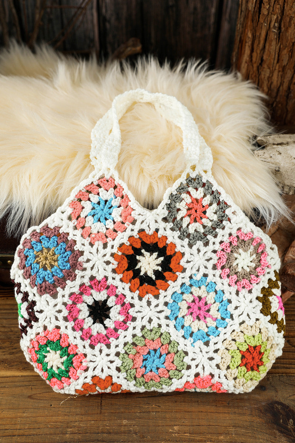 White Boho Floral Crochet Retro Hollowed Handbag