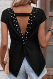 Black Pearls Embellished Twist Backless Tee