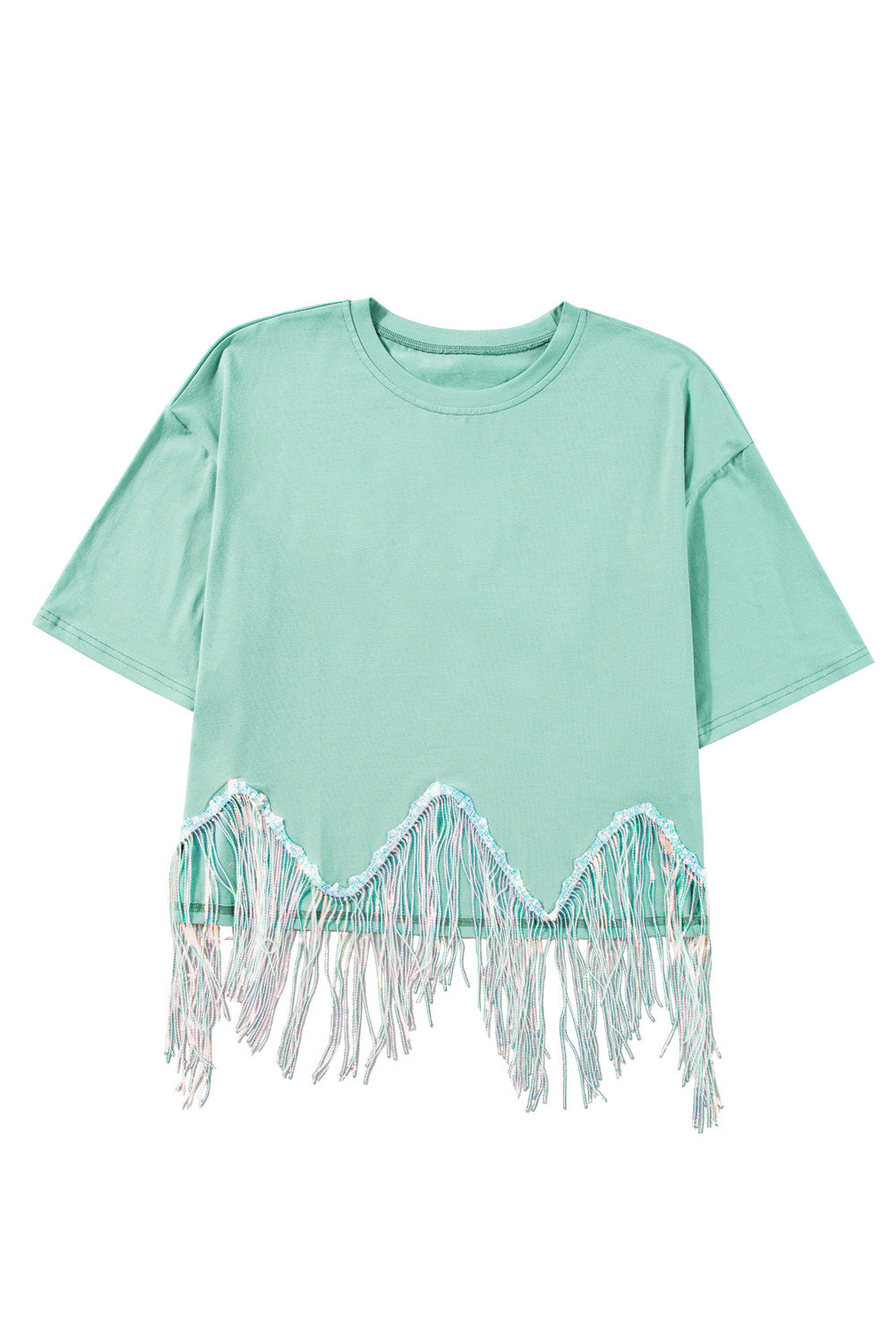 Pink Casual Fringe Sequin Hem Cropped T Shirt