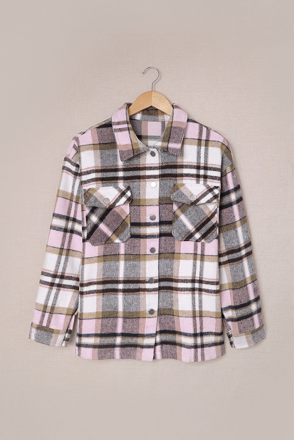 Wholesale Brown Plaid Button Up Long Sleeve Flannel Shacket