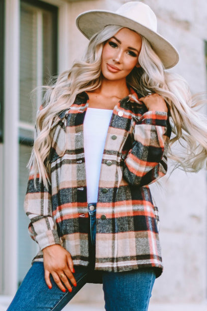 Wholesale Brown Plaid Button Up Long Sleeve Flannel Shacket